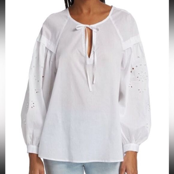Rails Small Beach White Dari Eyelet Drop‎ Shoulder Top - Picture 1 of 9